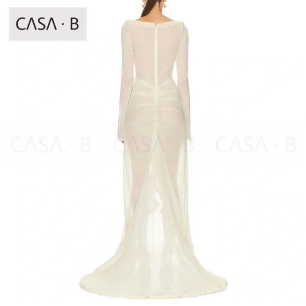 NEW💫to CASA B|“Glamour de Cannes” Mesh Cut-Out Frill Sheer Long Sleeve Lux Gown - Picture 15 of 17